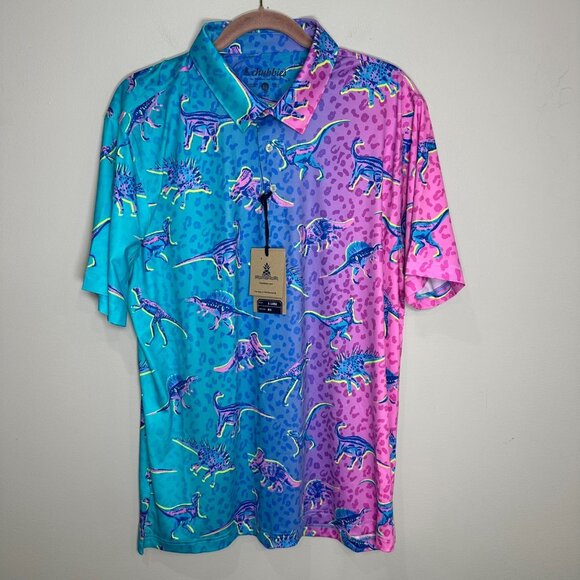 Chubbies The Dino Delight Performance Polo Shirt Size XL Dinosaur Blue Pink NWT - Picture 1 of 10